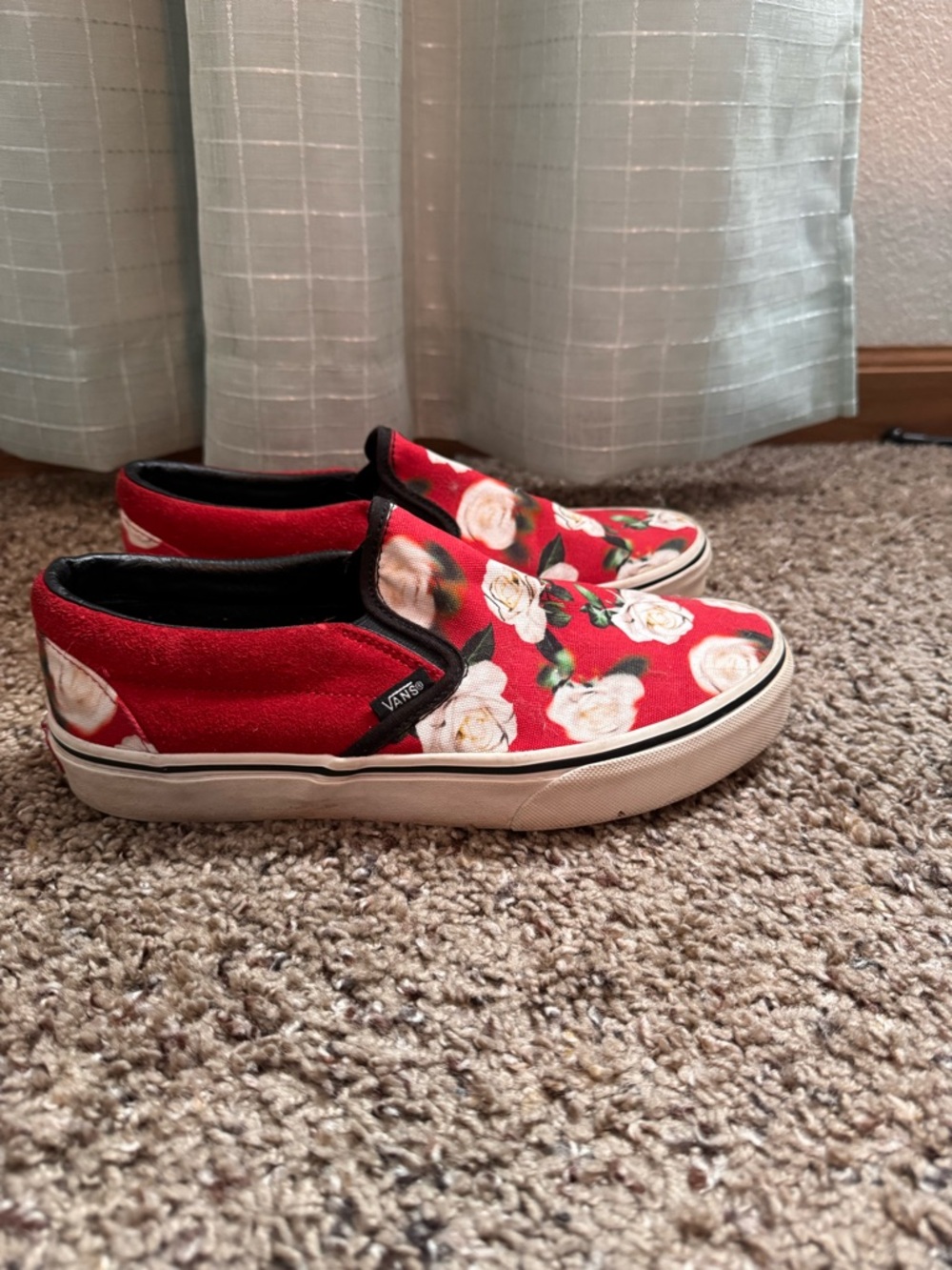 Vans Women’s Floral Slip-On Sneakers in Red and White